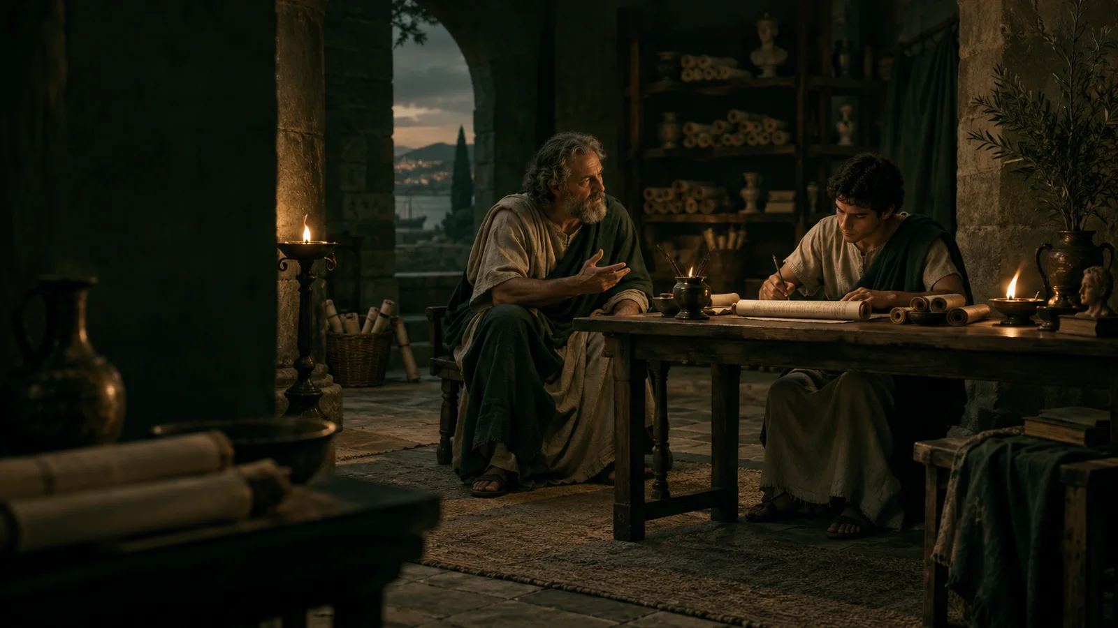 An illustrative historical writing scene